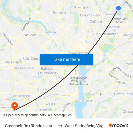 Greenbelt Rd+Rhode Island Av to West Springfield, Virginia map