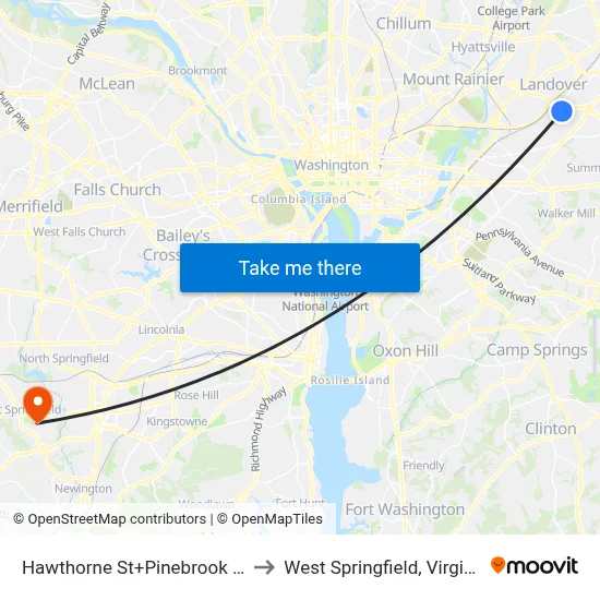 Hawthorne St+Pinebrook Av to West Springfield, Virginia map