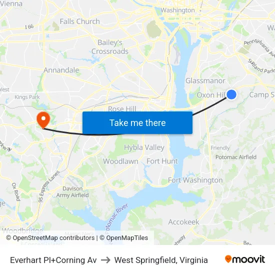 Everhart Pl+Corning Av to West Springfield, Virginia map