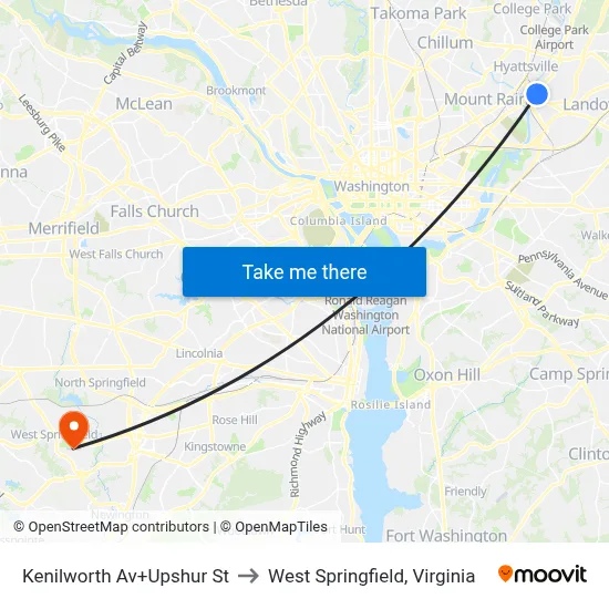 Kenilworth Av+Upshur St to West Springfield, Virginia map