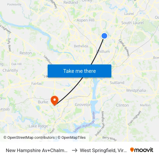 New Hampshire Av+Chalmers Rd to West Springfield, Virginia map