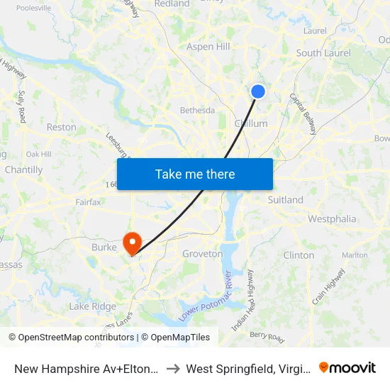 New Hampshire Av+Elton Rd to West Springfield, Virginia map