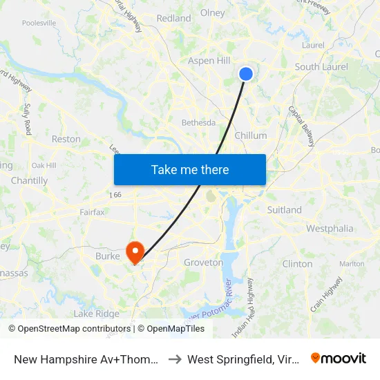 New Hampshire Av+Thomas Dr to West Springfield, Virginia map
