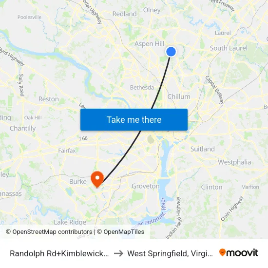 Randolph Rd+Kimblewick Dr to West Springfield, Virginia map