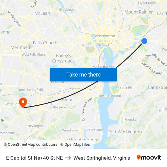 E Capitol St Ne+40 St NE to West Springfield, Virginia map