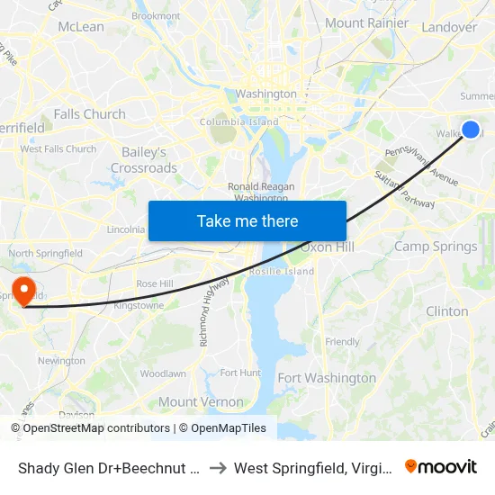 Shady Glen Dr+Beechnut Rd to West Springfield, Virginia map