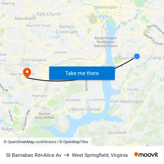 St Barnabas Rd+Alice Av to West Springfield, Virginia map