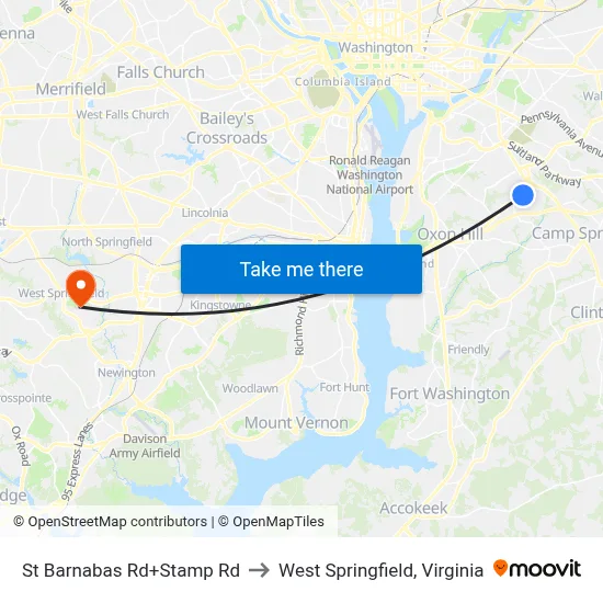 St Barnabas Rd+Stamp Rd to West Springfield, Virginia map