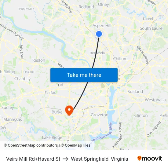 Veirs Mill Rd+Havard St to West Springfield, Virginia map