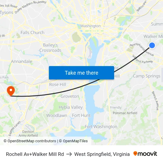 Rochell Av+Walker Mill Rd to West Springfield, Virginia map