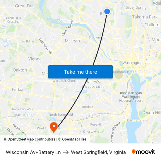 Wisconsin Av+Battery Ln to West Springfield, Virginia map