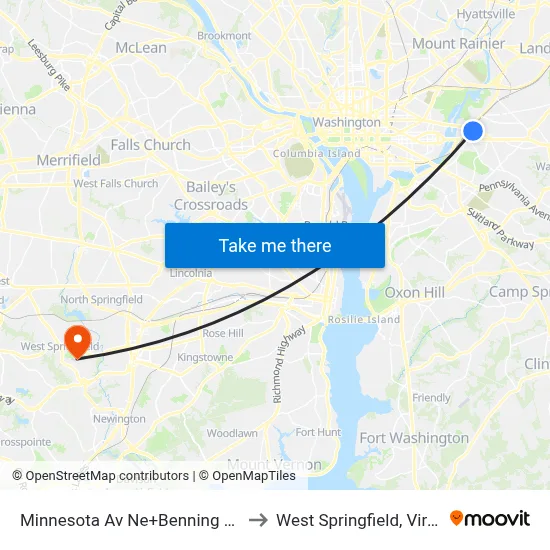 Minnesota Av Ne+Benning Rd NE to West Springfield, Virginia map