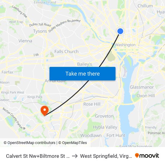 Calvert St Nw+Biltmore St NW to West Springfield, Virginia map