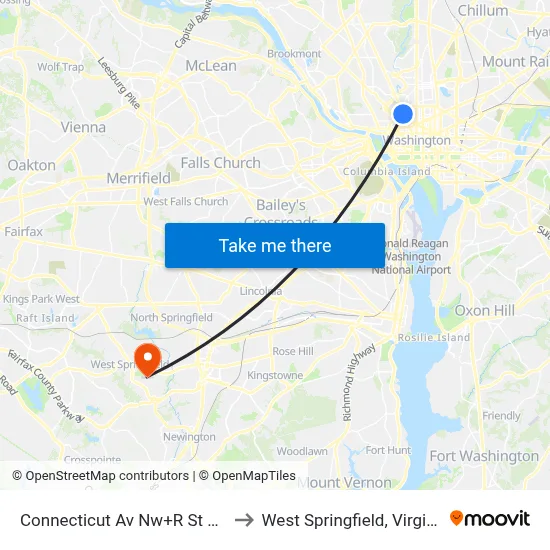 Connecticut Av Nw+R St NW to West Springfield, Virginia map