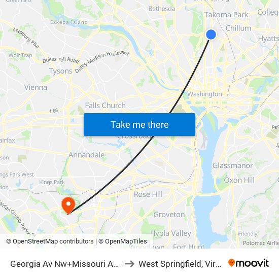 Georgia Av Nw+Missouri Av NW to West Springfield, Virginia map