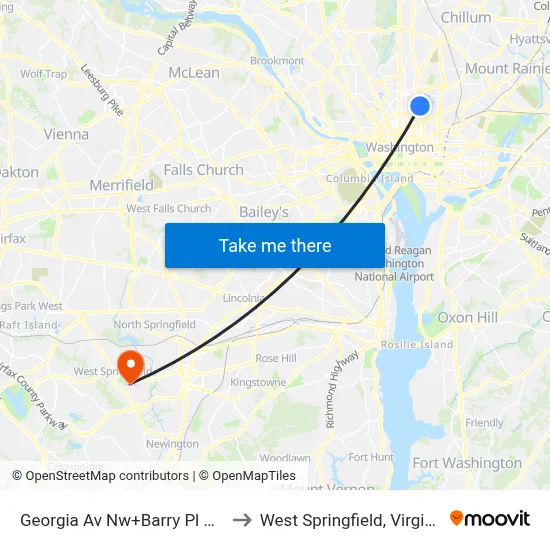 Georgia Av Nw+Barry Pl NW to West Springfield, Virginia map