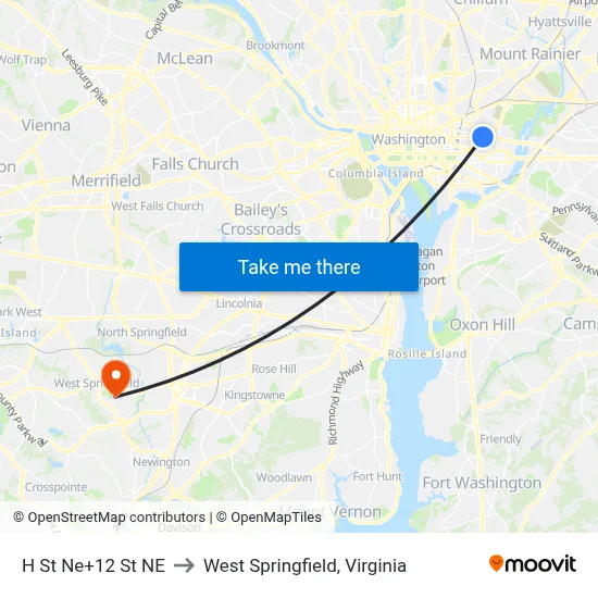H St Ne+12 St NE to West Springfield, Virginia map