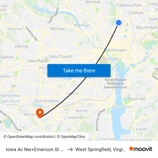 Iowa Av Nw+Emerson St NW to West Springfield, Virginia map