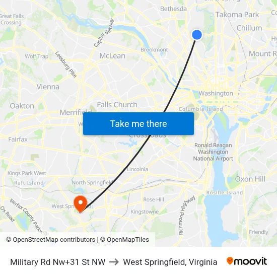 Military Rd Nw+31 St NW to West Springfield, Virginia map
