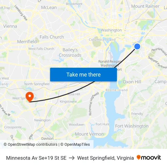 Minnesota Av Se+19 St SE to West Springfield, Virginia map