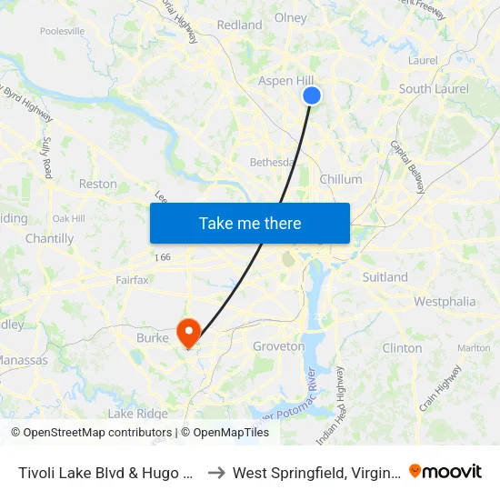 Tivoli Lake Blvd & Hugo Cir to West Springfield, Virginia map