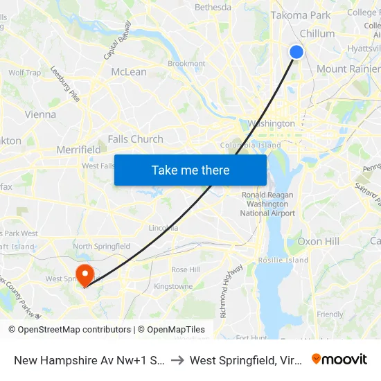 New Hampshire Av Nw+1 St NW to West Springfield, Virginia map