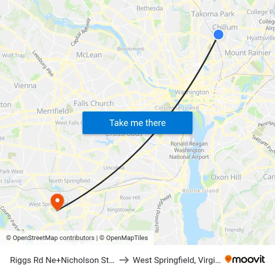 Riggs Rd Ne+Nicholson St NE to West Springfield, Virginia map