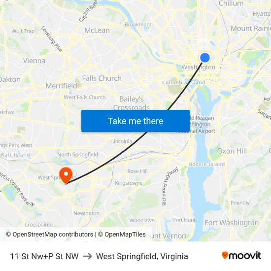 11 St Nw+P St NW to West Springfield, Virginia map