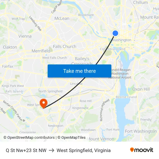 Q St Nw+23 St NW to West Springfield, Virginia map