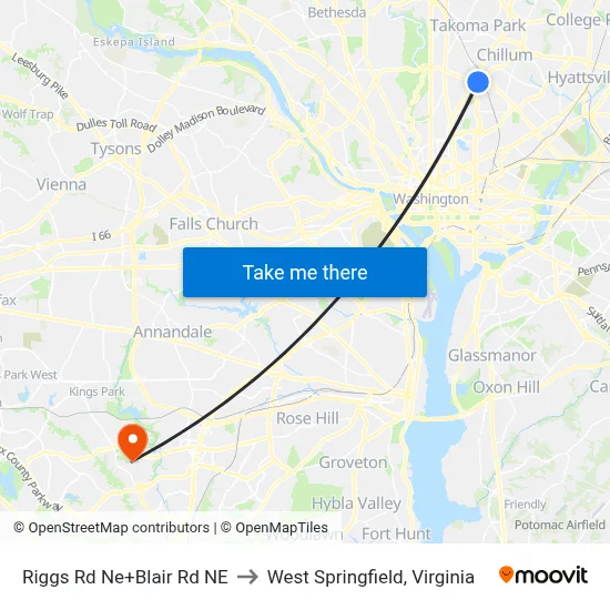 Riggs Rd Ne+Blair Rd NE to West Springfield, Virginia map