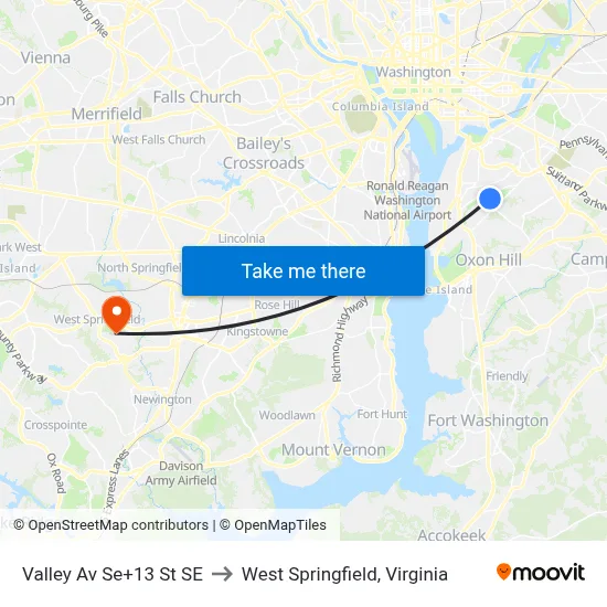 Valley Av Se+13 St SE to West Springfield, Virginia map