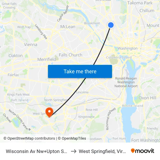 Wisconsin Av Nw+Upton St NW to West Springfield, Virginia map
