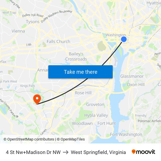 4 St Nw+Madison Dr NW to West Springfield, Virginia map