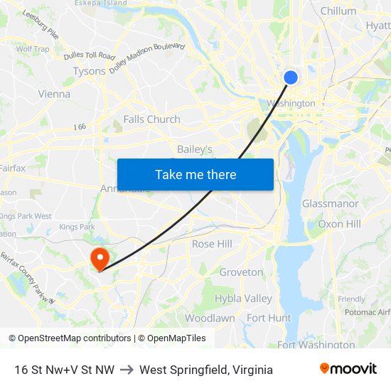 16 St Nw+V St NW to West Springfield, Virginia map