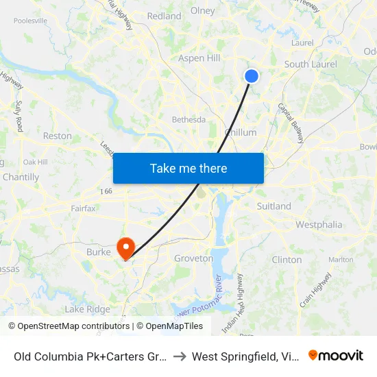 Old Columbia Pk+Carters Grove Dr to West Springfield, Virginia map