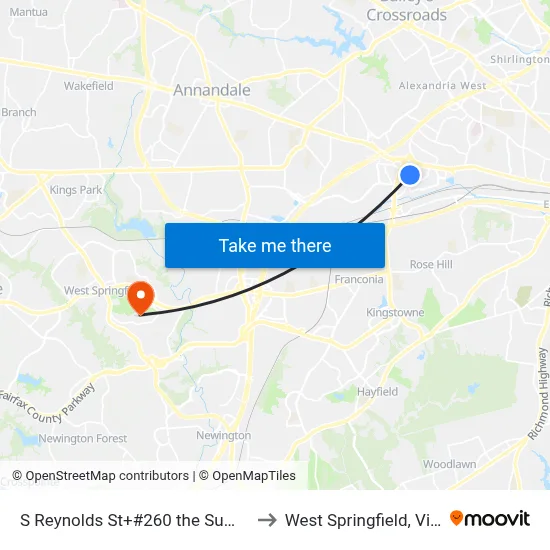 S Reynolds St+#260 the Summit Apt to West Springfield, Virginia map