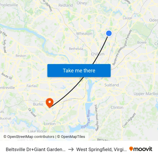 Beltsville Dr+Giant Garden Ctr to West Springfield, Virginia map