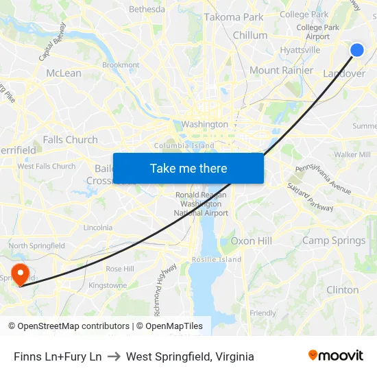 Finns Ln+Fury Ln to West Springfield, Virginia map