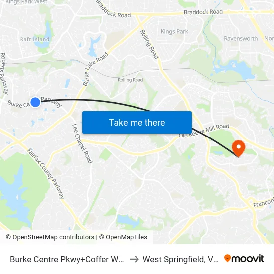 Burke Centre Pkwy+Coffer Woods Rd to West Springfield, Virginia map