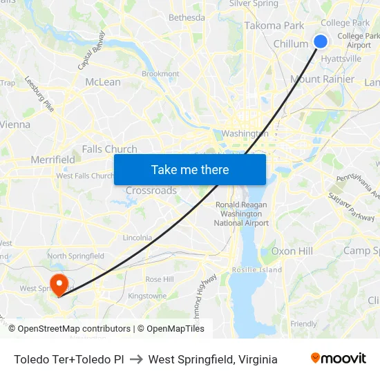 Toledo Ter+Toledo Pl to West Springfield, Virginia map