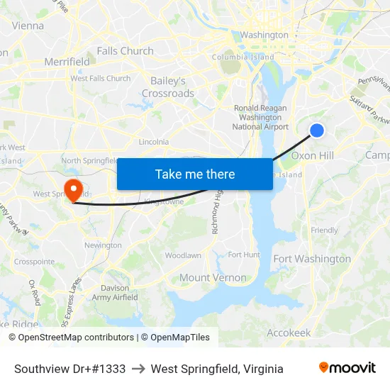 Southview Dr+#1333 to West Springfield, Virginia map
