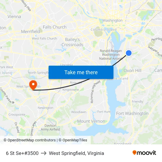 6 St Se+#3500 to West Springfield, Virginia map