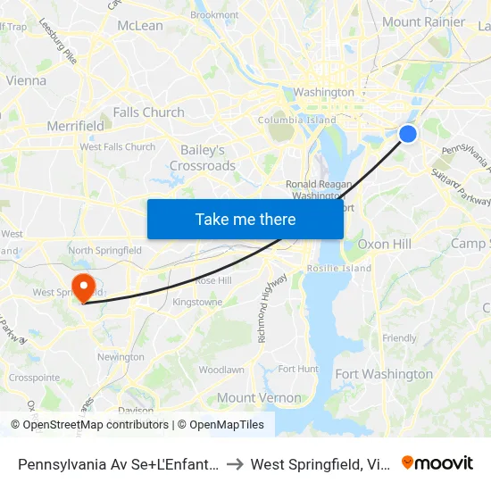 Pennsylvania Av Se+L'Enfant Sq SE to West Springfield, Virginia map