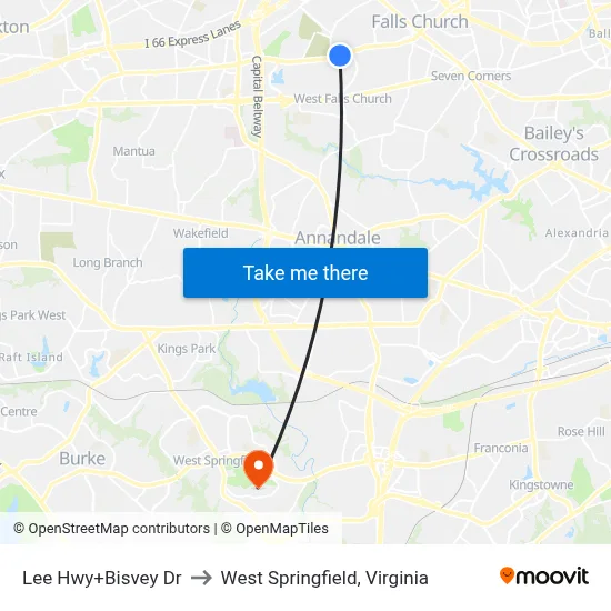 Lee Hwy+Bisvey Dr to West Springfield, Virginia map