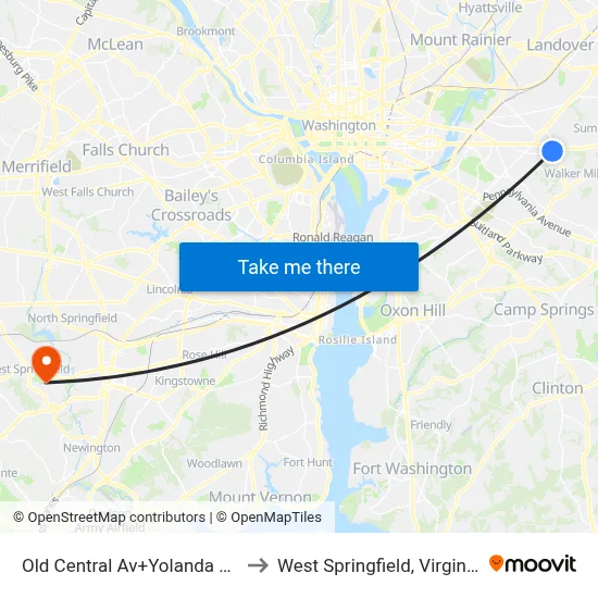 Old Central Av+Yolanda Av to West Springfield, Virginia map