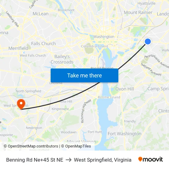 Benning Rd Ne+45 St NE to West Springfield, Virginia map