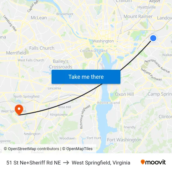 51 St Ne+Sheriff Rd NE to West Springfield, Virginia map