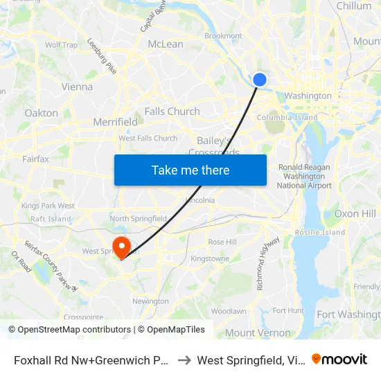 Foxhall Rd Nw+Greenwich Pkwy NW to West Springfield, Virginia map