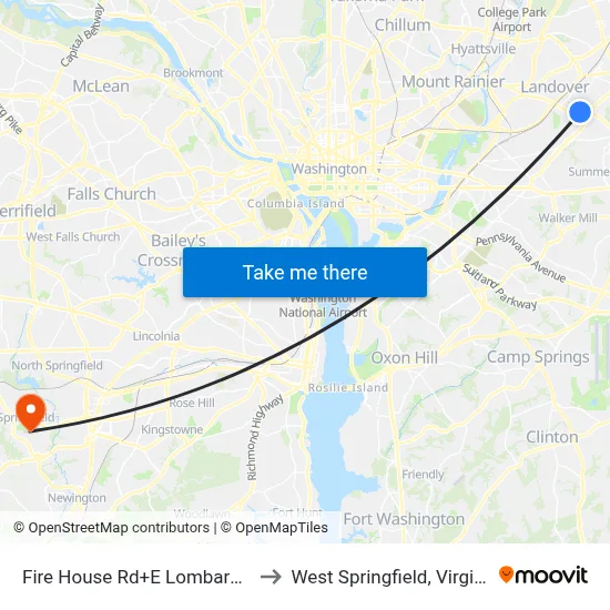 Fire House Rd+E Lombard St to West Springfield, Virginia map