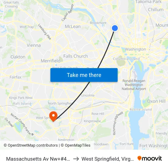 Massachusetts Av Nw+#4201 to West Springfield, Virginia map